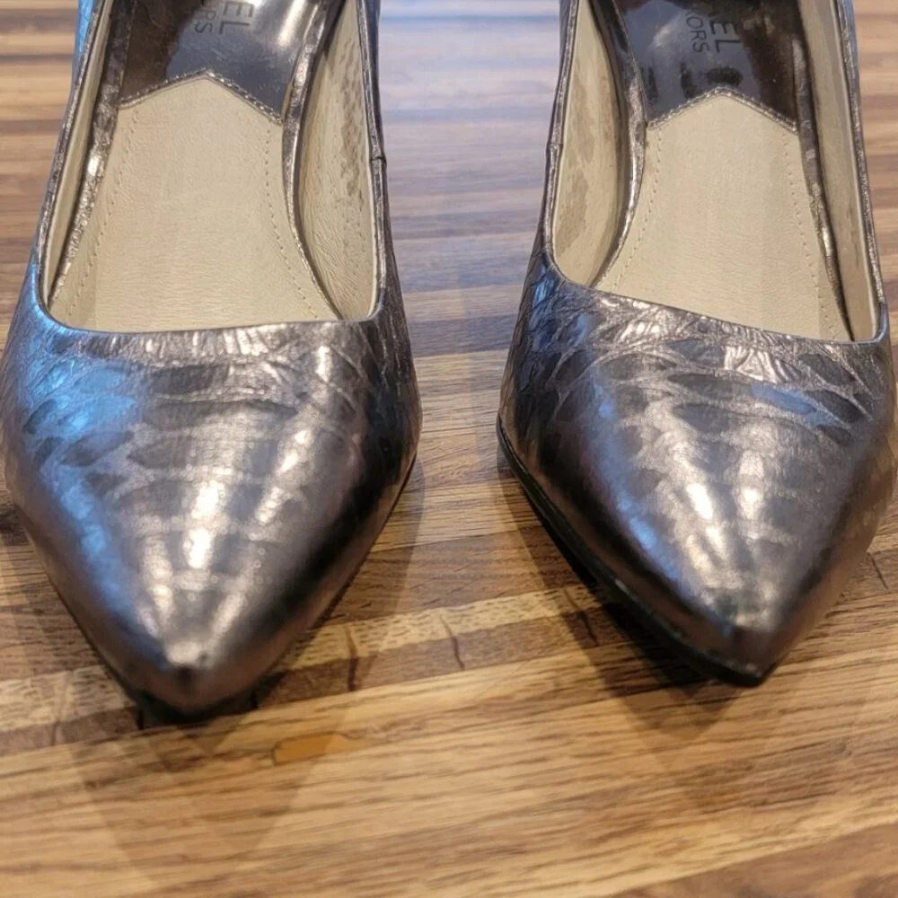 Michael Kors Leather Croc Embossed Heels Silvery Purple Color